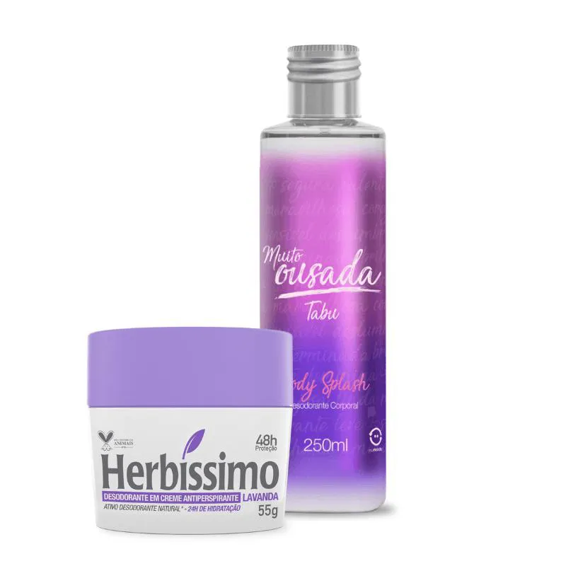 KIT BODY SPLASH DEO TABU 250ML OUSADA E DESODORANTE CREME LAVANDA HERBISSIMO 55G