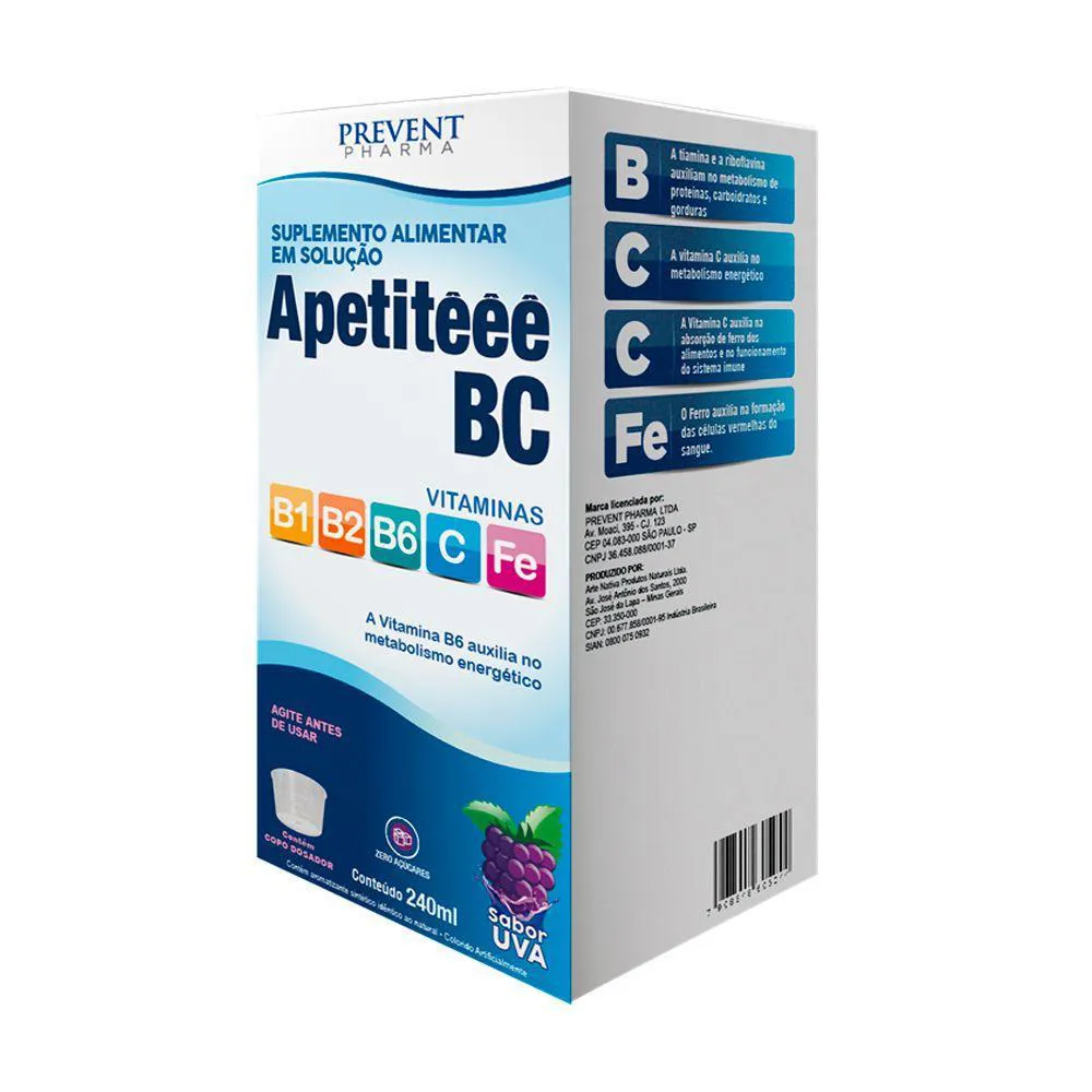 APETITEEE BC UVA 240 ML VITAMINA C+ B1 B2 B6 PREVENT