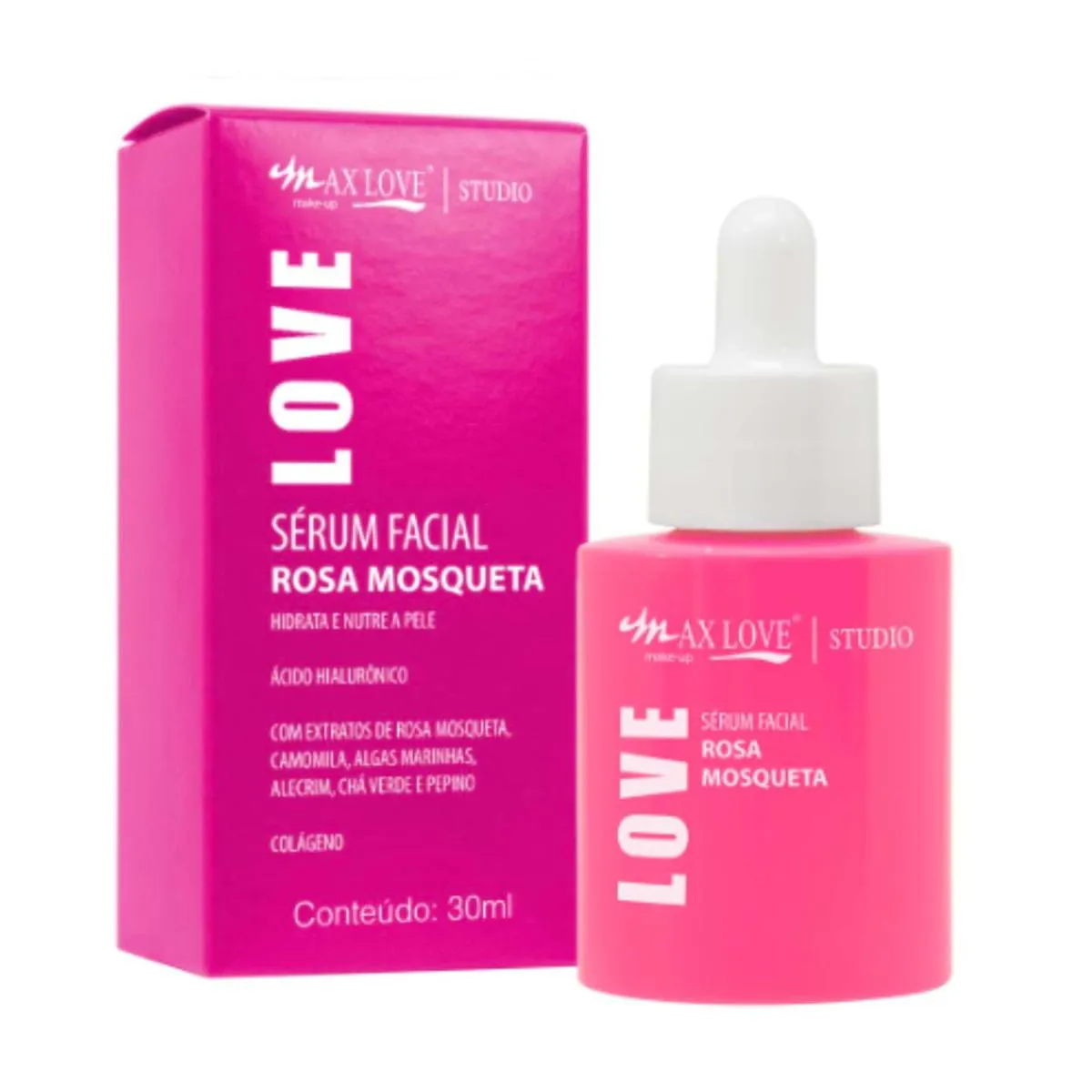 SéRUM FACIAL DE ROSA MOSQUETA COM ÁCIDO HIALURôNICO MAX LOVE 30ML