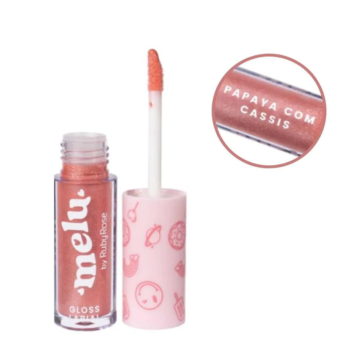 GLOSS LABIAL COM GLITTER MELU RUBY ROSE 02 Papaya