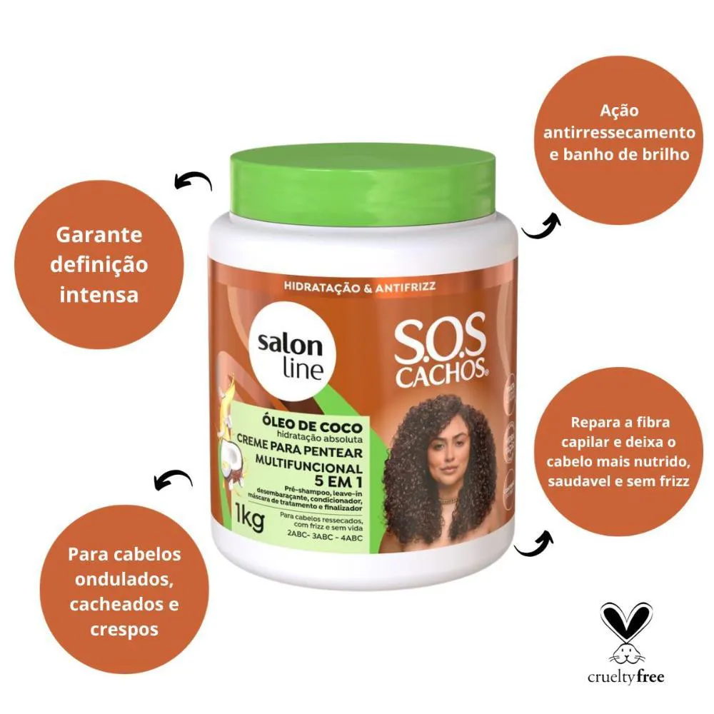 CREME MULTIFUNCIONAL 5 EM 1 SALON LINE SOS CACHOS ÓLEO DE COCO 1KG