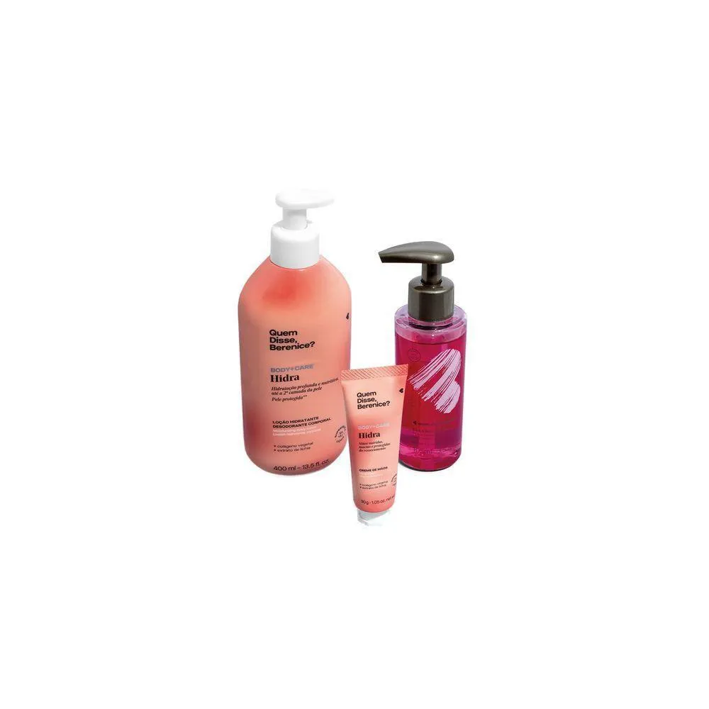 KIT CLEASING OIL + HIDRA CREME HIDRATANTE PARA AS MãOS + LOçãO HIDRATANTE DESODORANTE CORPORAL