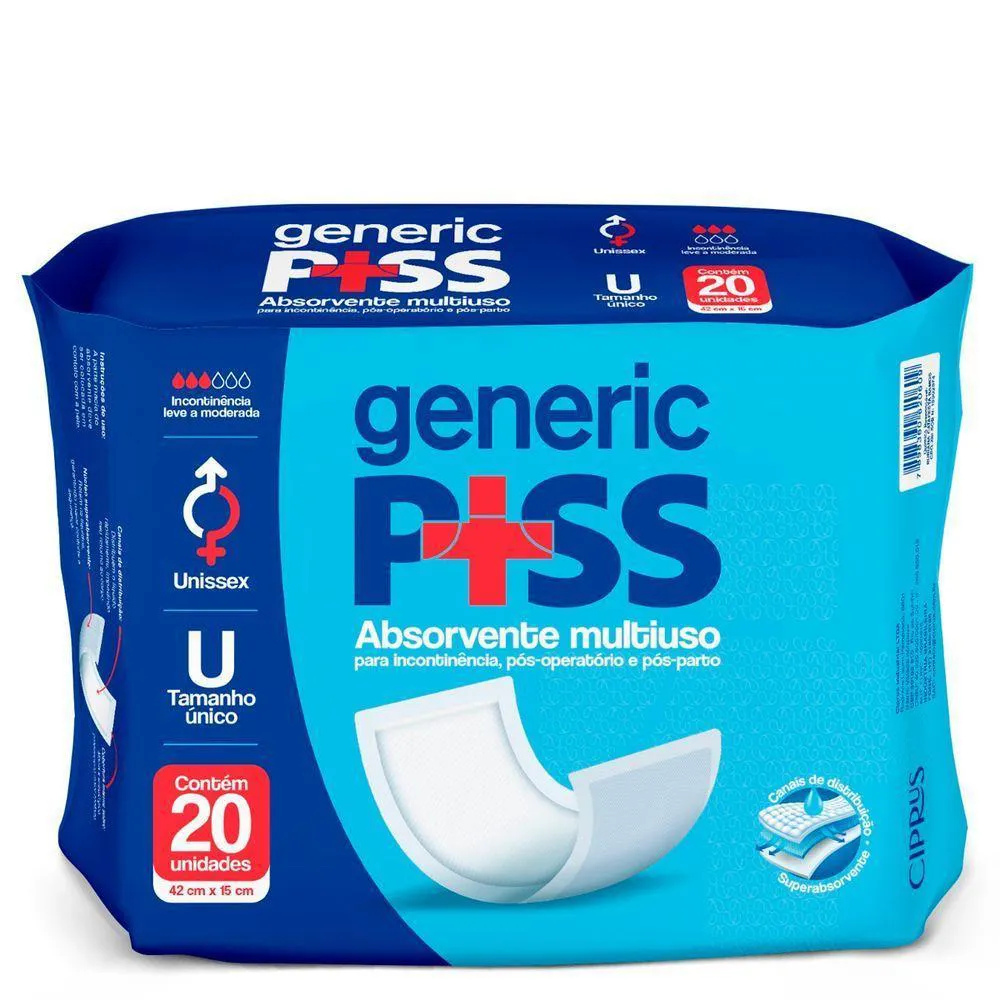 ABSORVENTE ADULTO MULTIUSO PóS PARTO, OPERATóRIO GENERIC PISS UNISSEX 120UN