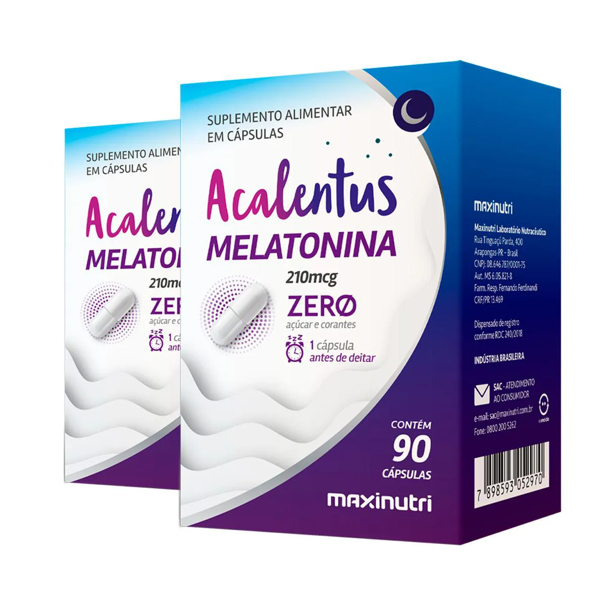 KIT 2 ACALENTUS MELATONINA ZERO MAXINUTRI 90 CáPSULAS