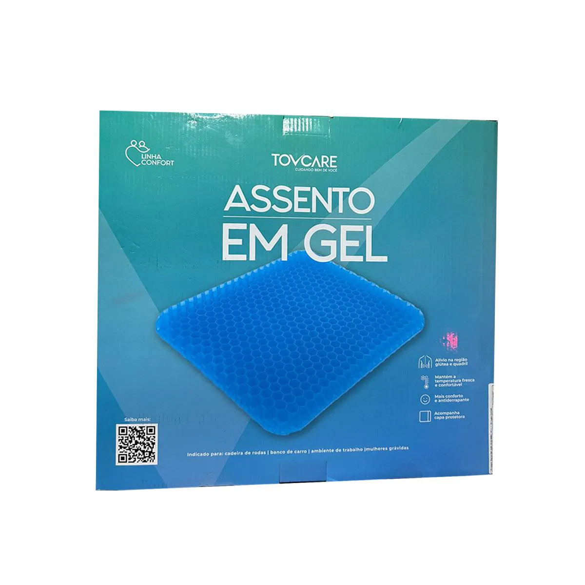 ASSENTO EM GEL AZUL TECIDO RESPIRáVEL TOVCARE