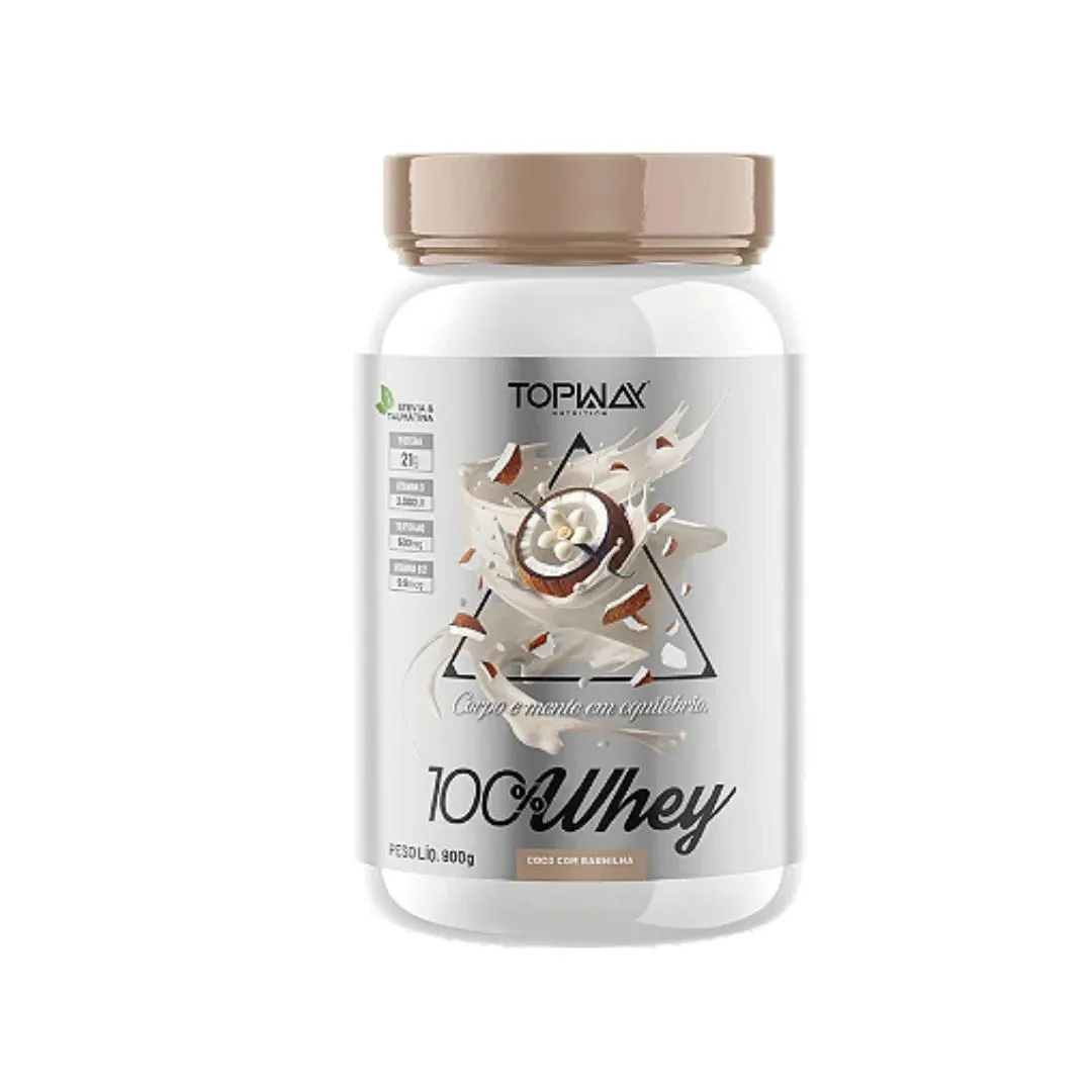 WHEY PROTEIN 100% - 900G -TOPWAY Coco COM Baunilha