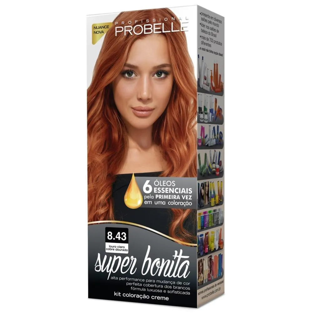 TINTURA PROBELLE SUPER BONITA 8.43 LOURO CLARO COBRE DOURADO