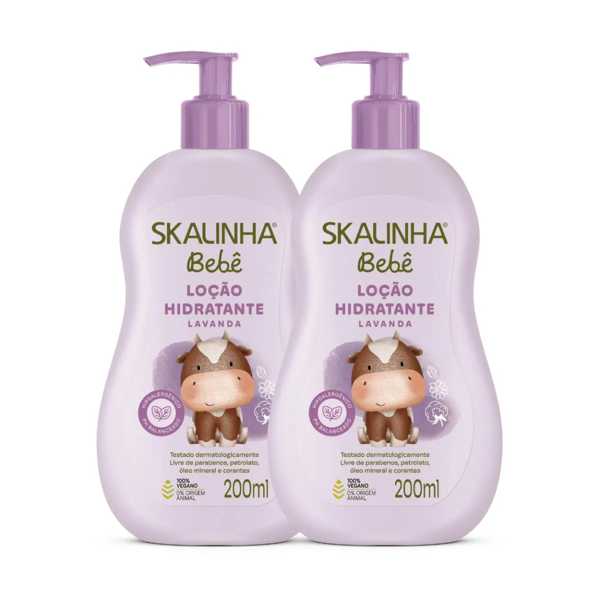 KIT 2 LOçãO HIDRATANTE BEBê INFANTIL LAVANDA SKALINHA 200ML