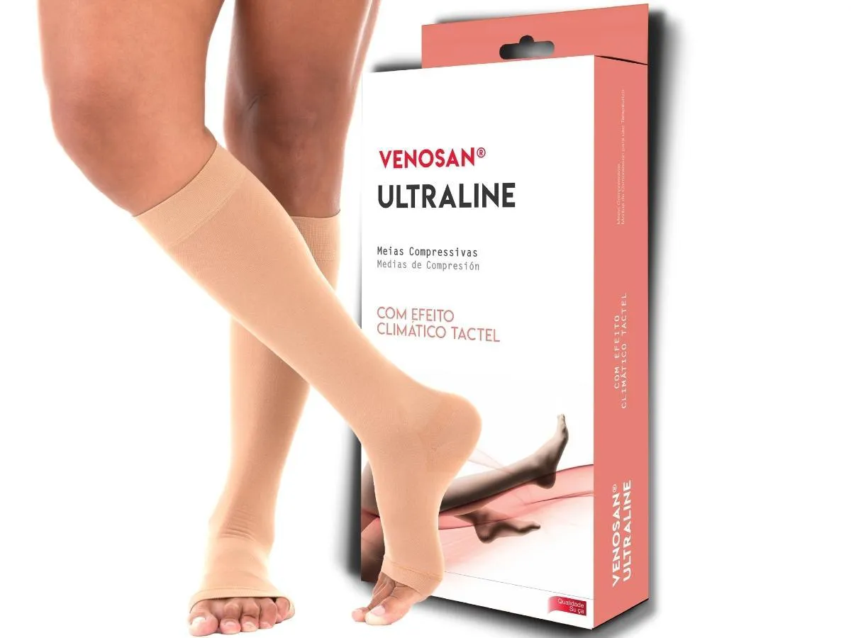 MEIA COMPRESSIVA ULTRALINE 4000 AD 3/4 PANTURRILHA 20-30 Pé ABERTO BEGE - VENOSAN P