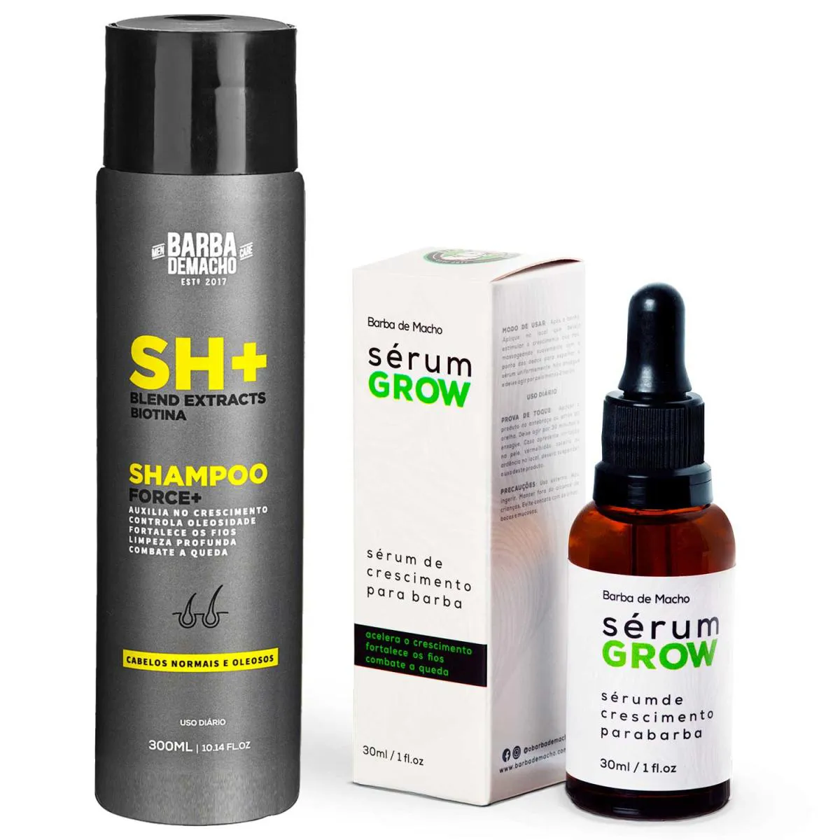 KIT  XAMPU ANTIQUEDA FORCE+ E SéRUM GROW CRESCE BARBA CABELO