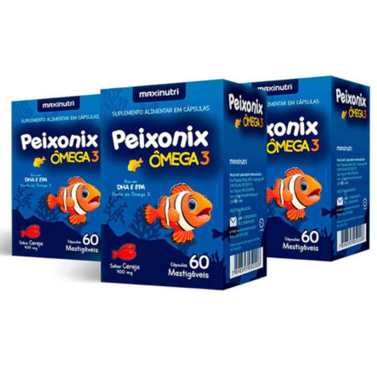 KIT3X-PEIXONIX ÔMEGA 3 MASTIGáVEL SABOR CEREJA - 60 CáPS.