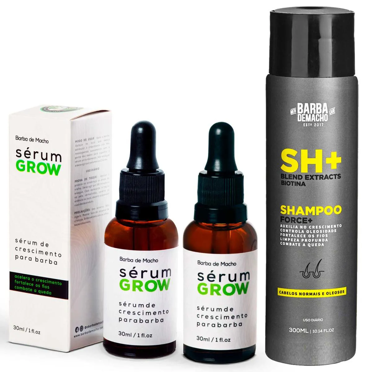 KIT 2 SéRUM GROW ACELERADOR CAPILAR E SHAMPOO FORCE+ 300ML