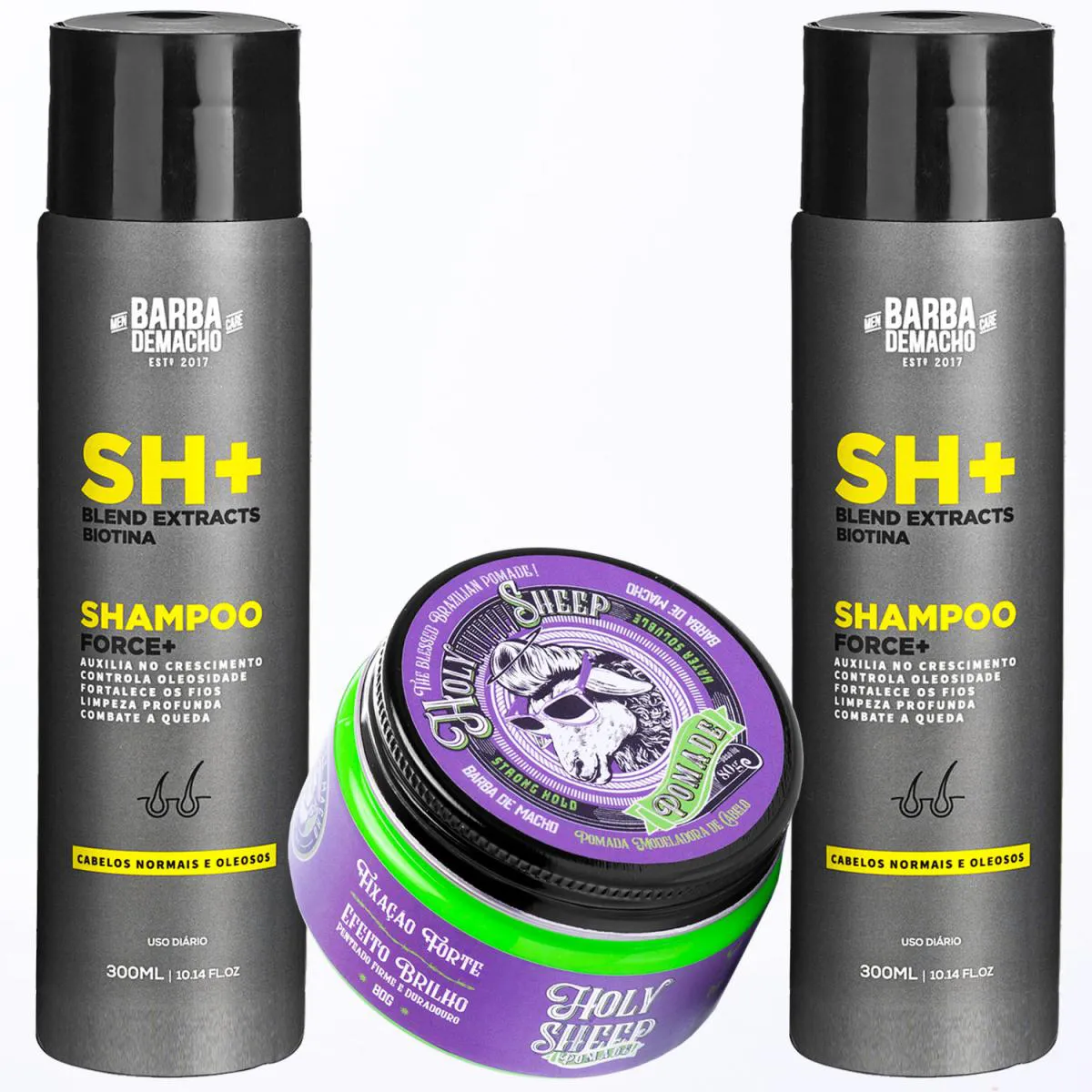 KIT 2 XAMPOO FORCE+ FORTIFICANTE ANTIQUEDA E POMADA BRILHO