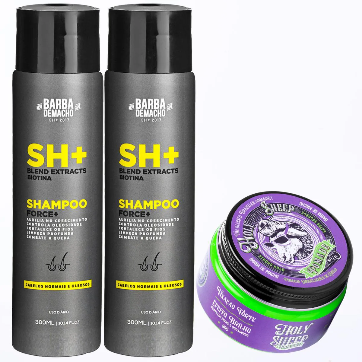 KIT 2 SHAMPOO FORCE+ FIOS FORTES ANTIQUEDA + POMADA MOLHADO