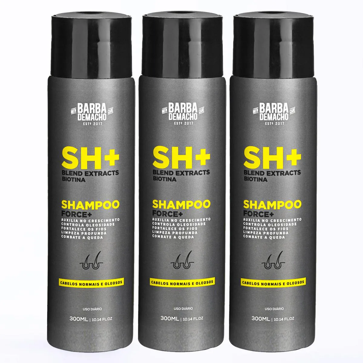 KIT 3 SHAMPOO SH FORCE + ANTIQUEDA COM BLEND E BIOTINA 300ML