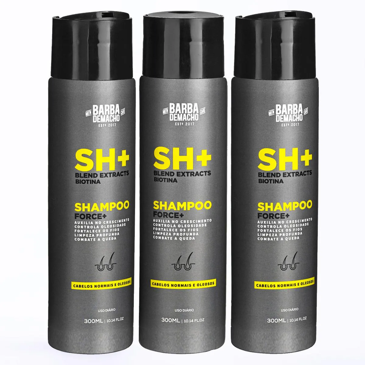 KIT 3 SHAMPOO ANTIQUEDA SH FORCE + BIOTINA E JABORANDI 300ML