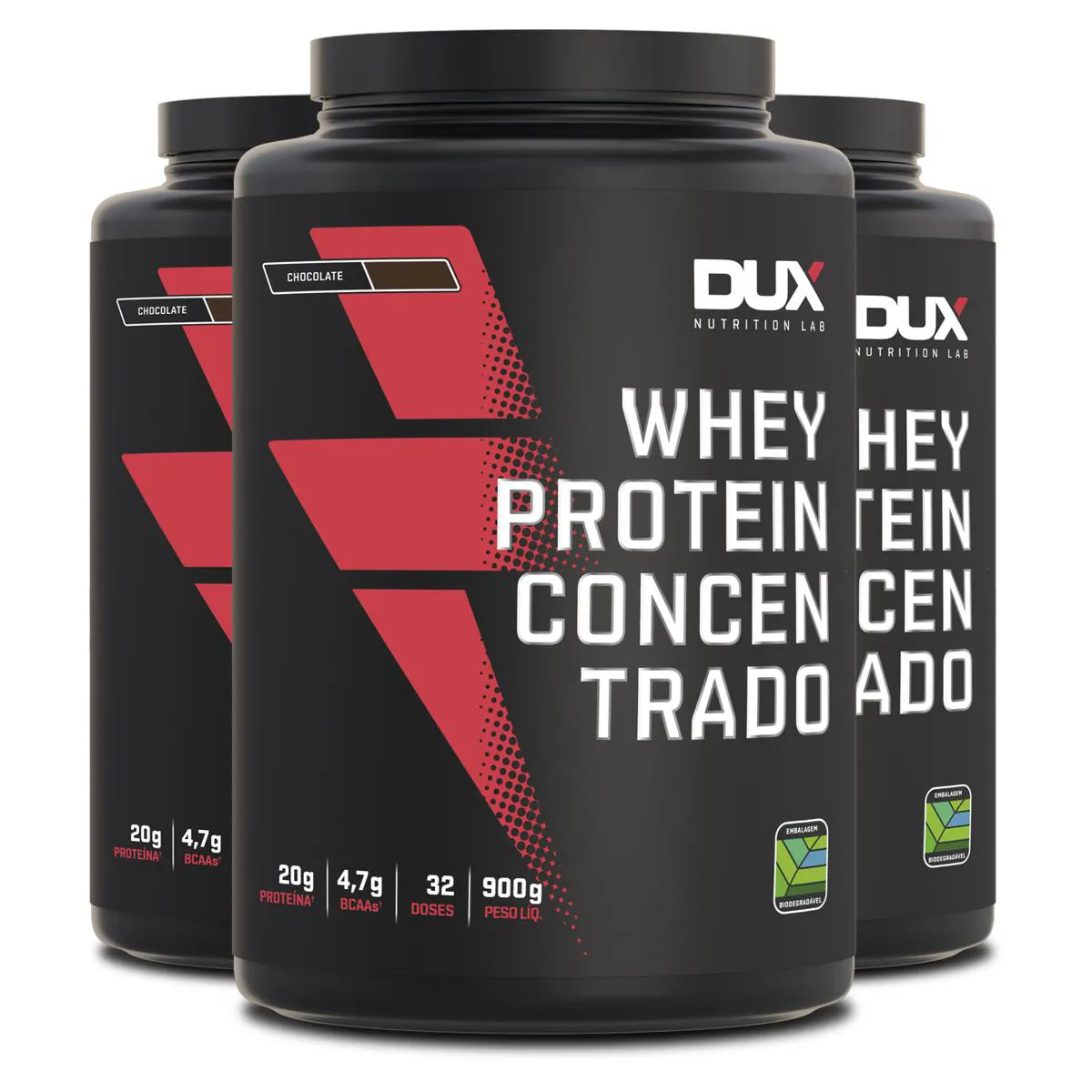 KIT 3 WHEY PROTEIN CONCENTRADO DUX CHOCOLATE 900G