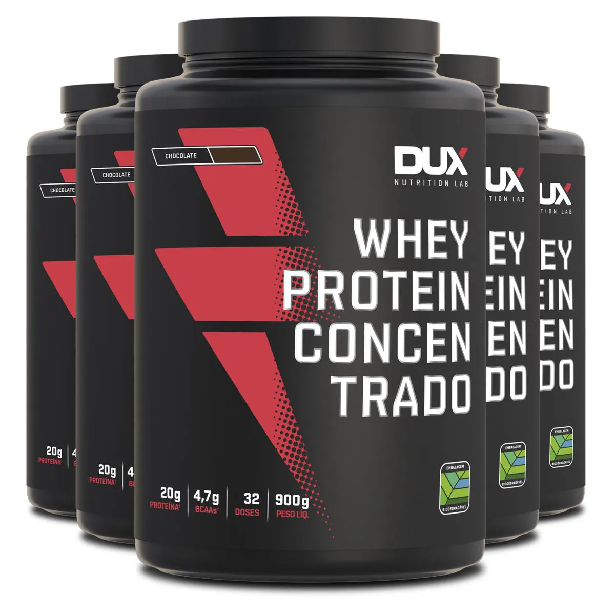 KIT 5 WHEY PROTEIN CONCENTRADO DUX CHOCOLATE 900G