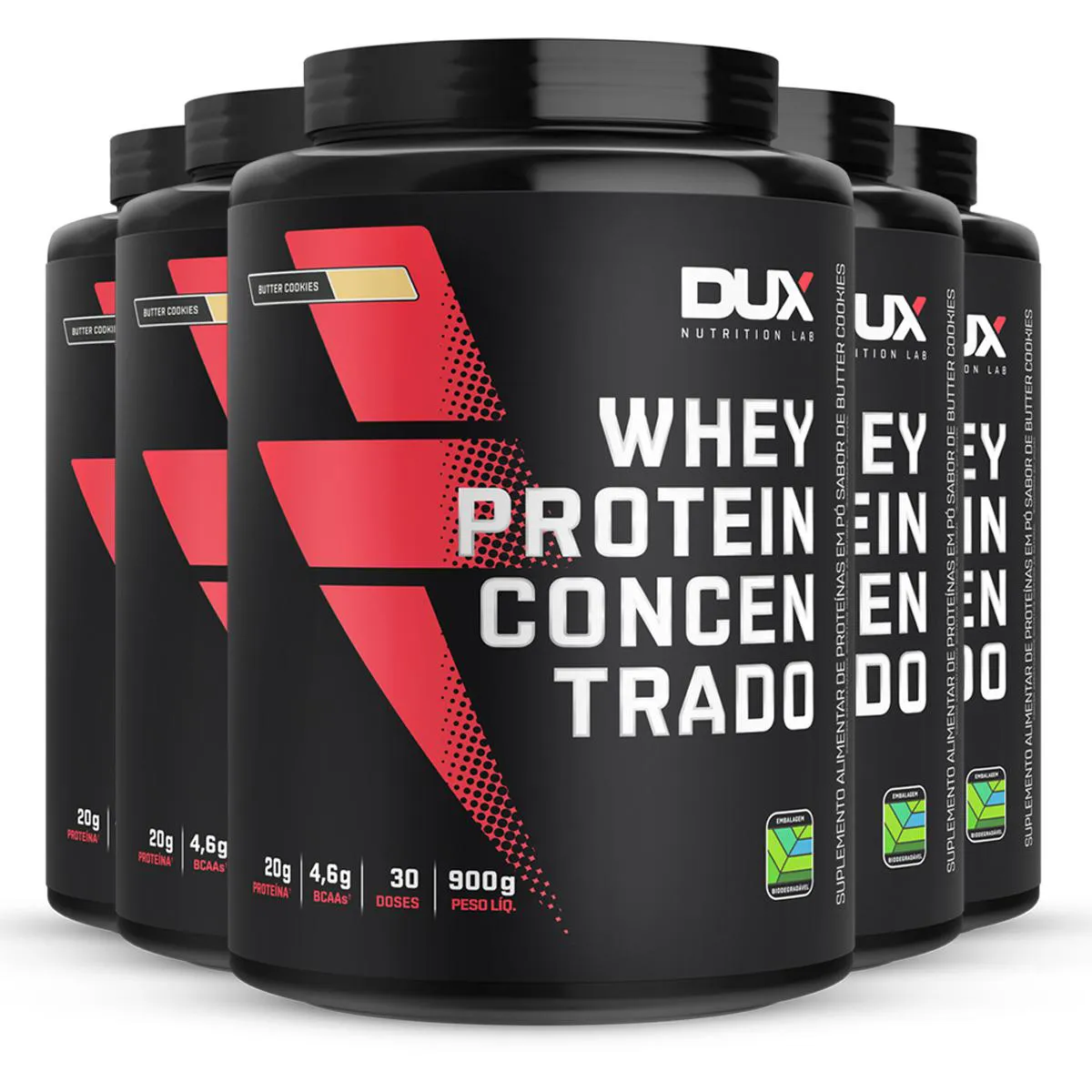 KIT 5 WHEY PROTEIN CONCENTRADO DUX BUTTER COOKIES 900G