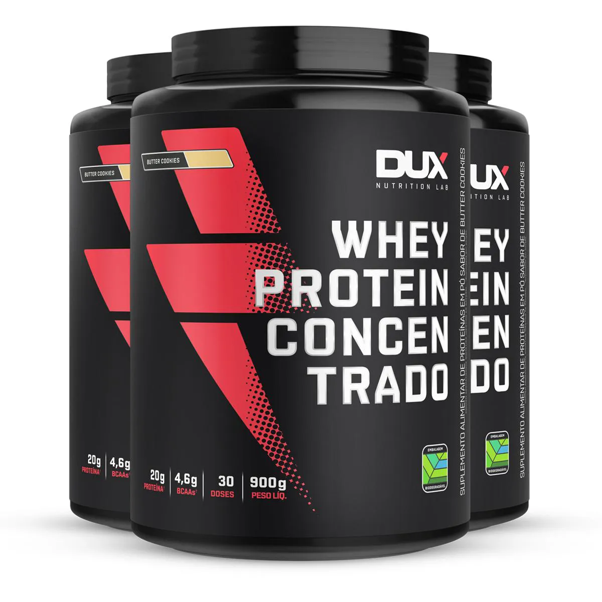 KIT 3 WHEY PROTEIN CONCENTRADO DUX BUTTER COOKIES 900G