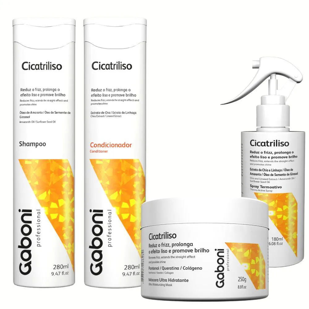 TRATAMENTO COMPLETO PóS PROGRESSIVA CICATRILISO (4 PRODUTOS) GABONI PROFESSIONAL