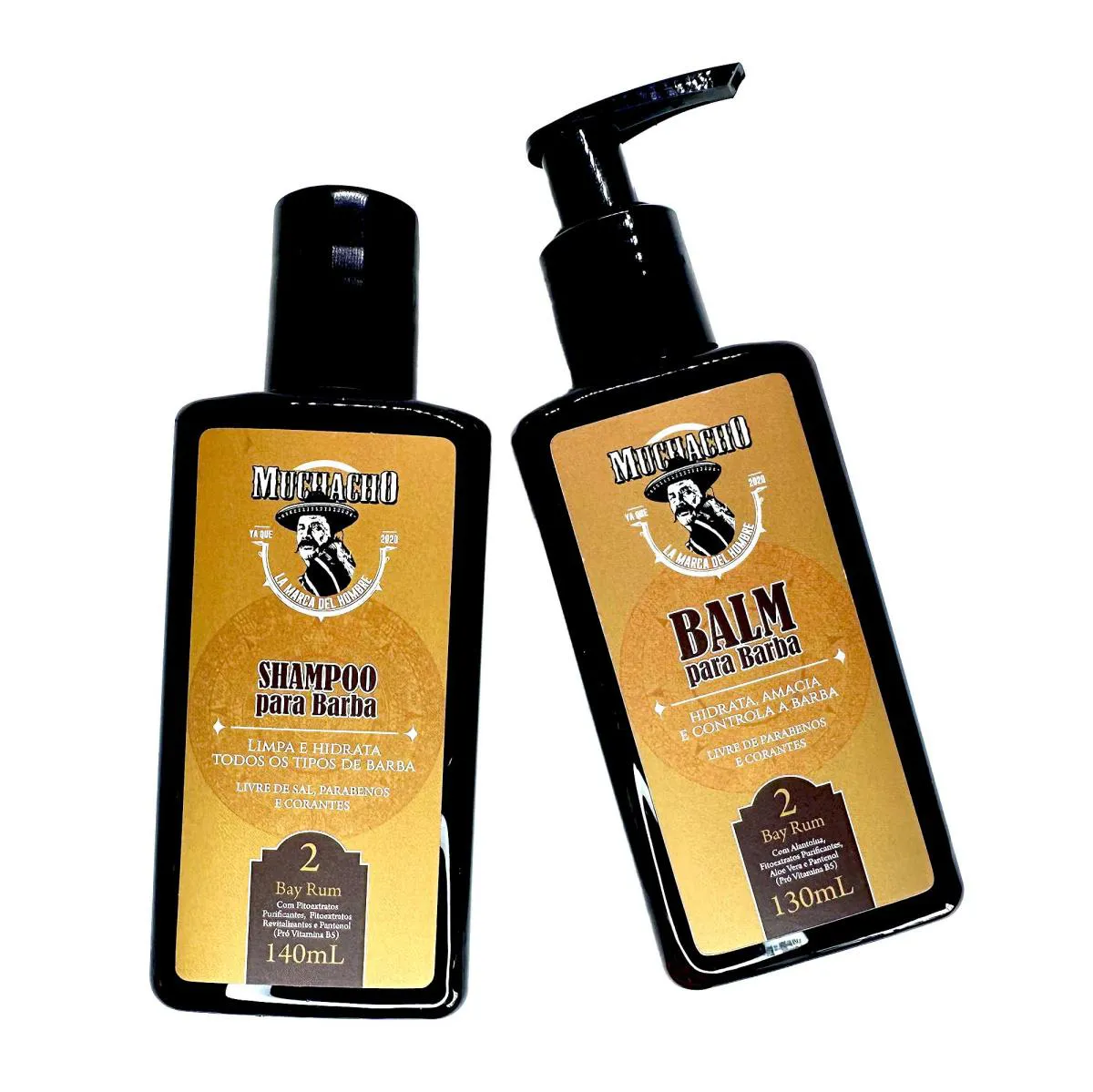 KIT SHAMPOO PARA BARBA + BALM PARA BARBA + PENTE GARFO - MUCHACHO BAY RUM FRASCO