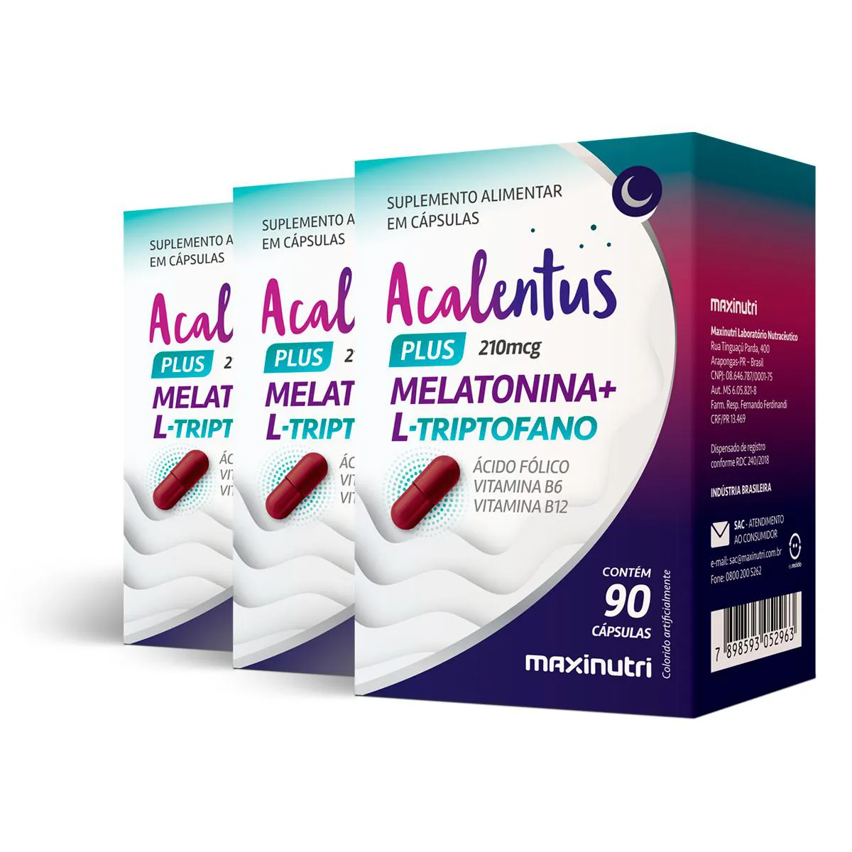 KIT 3 ACALENTUS PLUS MELATONINA + TRIPTOFANO MAXINUTRI 90 CáPSULAS