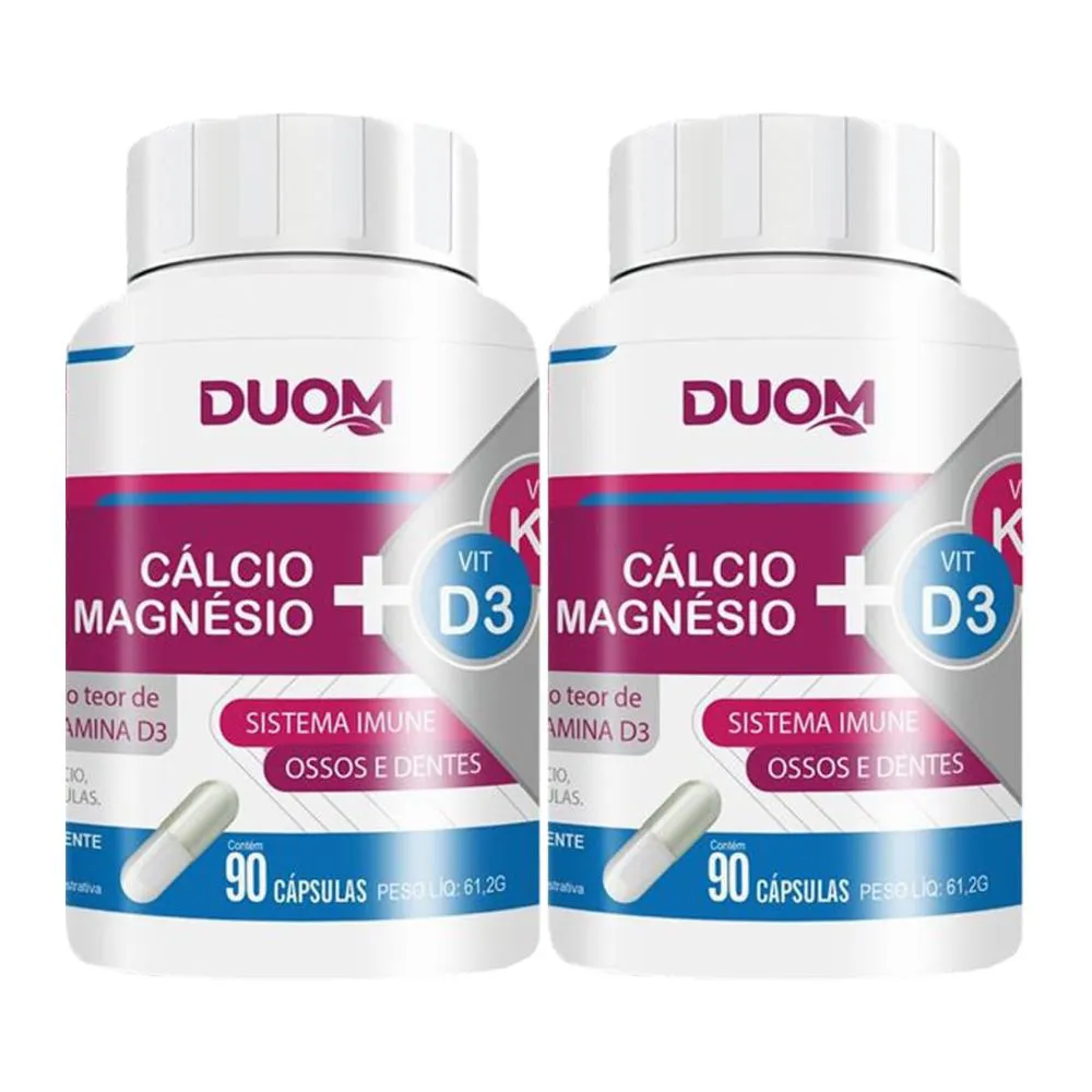 KIT 2UN CáLCIO + MAGNéSIO + VITAMINAS K2 E D3 COM 90 CáPSULAS - DUOM
