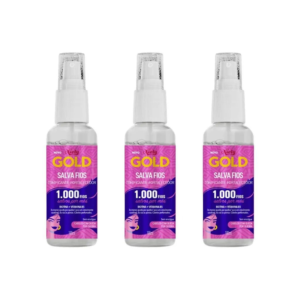 TONICO CAPILAR NIELY GOLD 100ML SALVA FIOS - KIT C/ 3UN