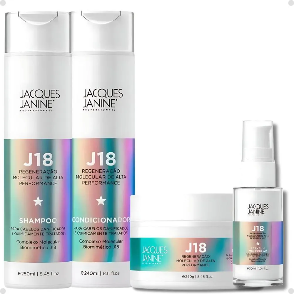 KIT JACQUES JANINE J18: SHAMPOO, CONDICIONADOR, MáSCARA 240G E LEAVE-IN 30ML