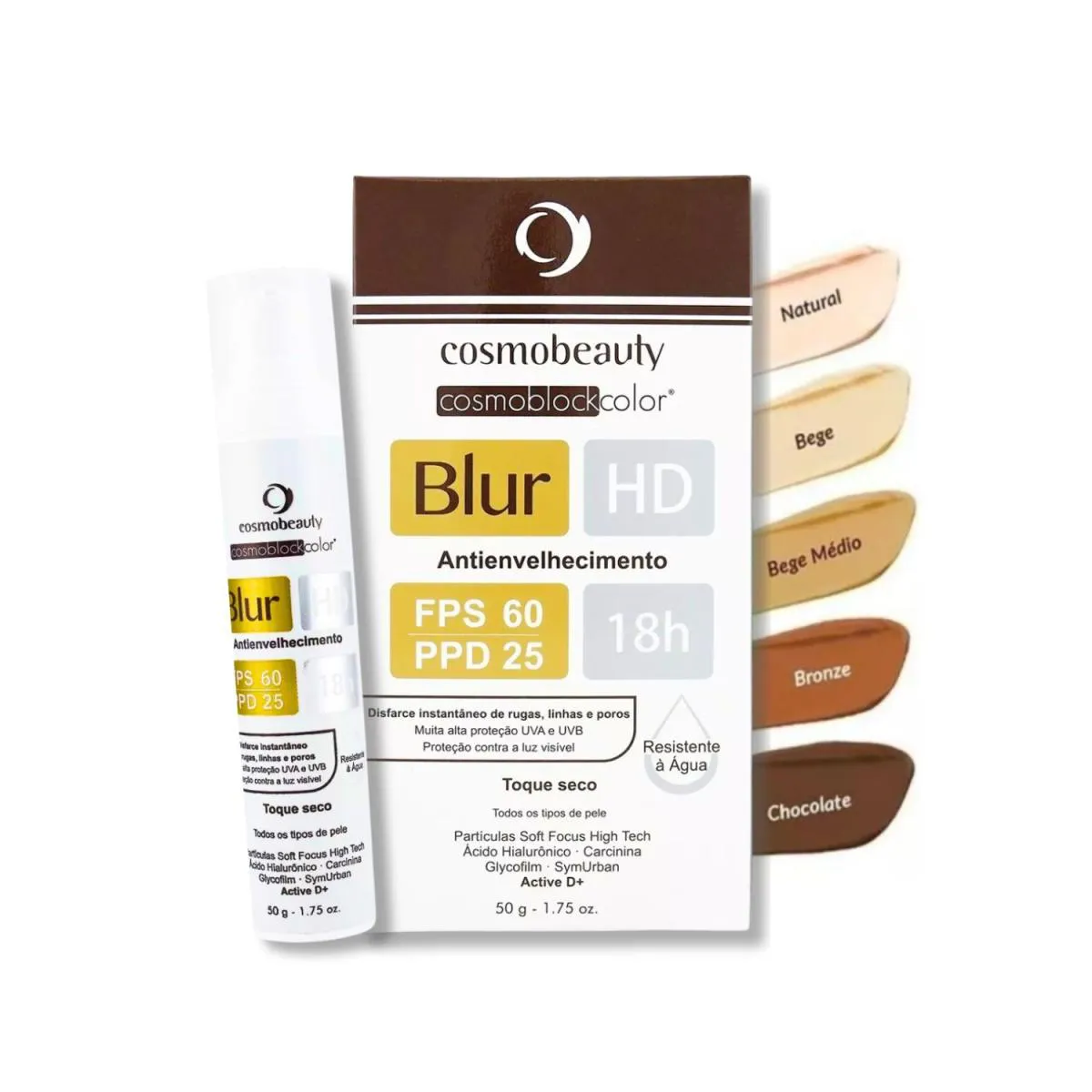 COSMOBEAUTY PROTETOR SOLAR 18H BLUR HD FPS 60 PPD 25 50G Bege