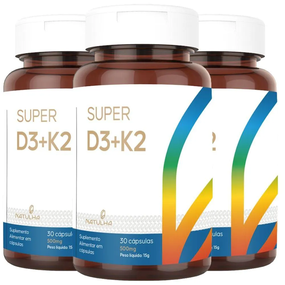 KIT 3X SUPER D3 + K2 (MK-7) 30 CáPSULAS - NATULHA