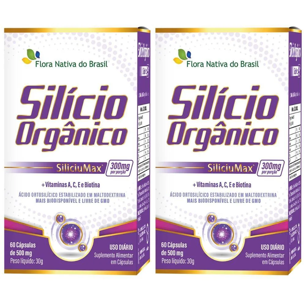 KIT 2X SILíCIO ORGâNICO SILICIUMAX® + VITAMINAS 500MG 60 CáPSULAS - FLORA NATIVA