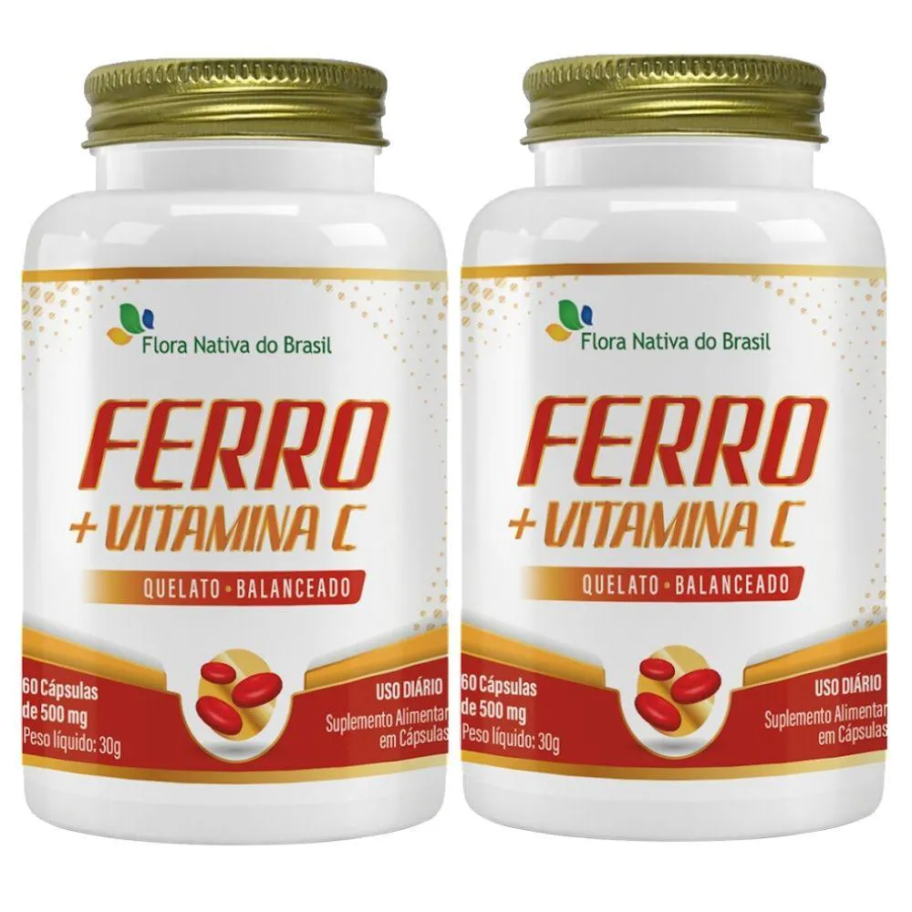 KIT 2X FERRO QUELATO + VITAMINA C 60 CáPSULAS - FLORA NATIVA