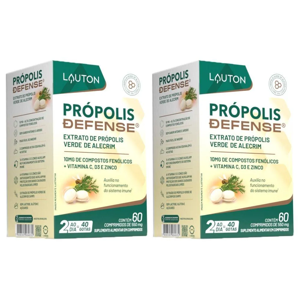 KIT 2X PRóPOLIS DEFENSE ( PRóPOLIS VERDE + VITAMINAS ) 60 COMPRIMIDOS - LAUTON