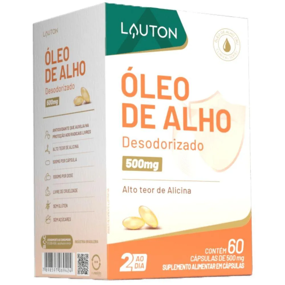ÓLEO DE ALHO CRU DESODORISADO 500MG 60 CáPSULAS - LAUTON