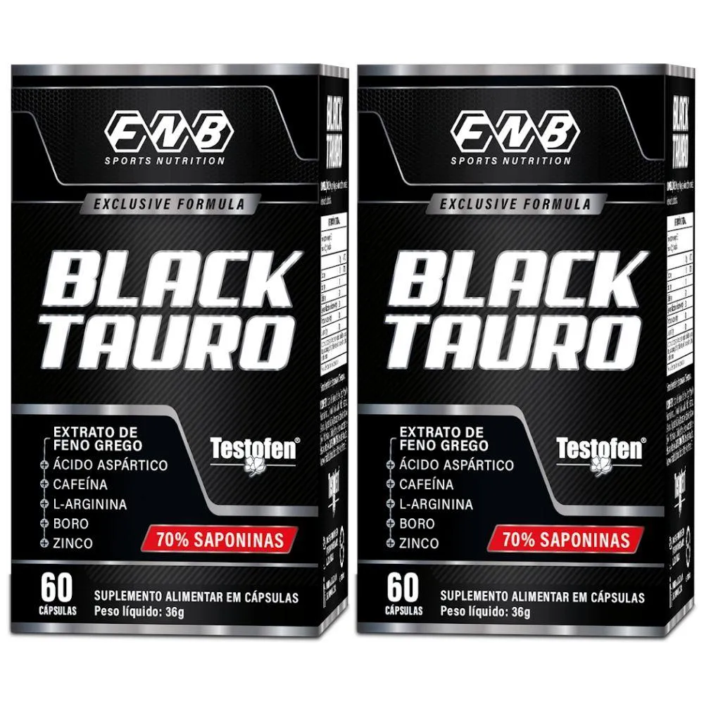 KIT 2X BLACK TAURO (TESTOFEN® , BORO, SAPONINAS, ZINCO, ARGININA E CAFEíNA) 60 CáPS - FLORA NATIVA