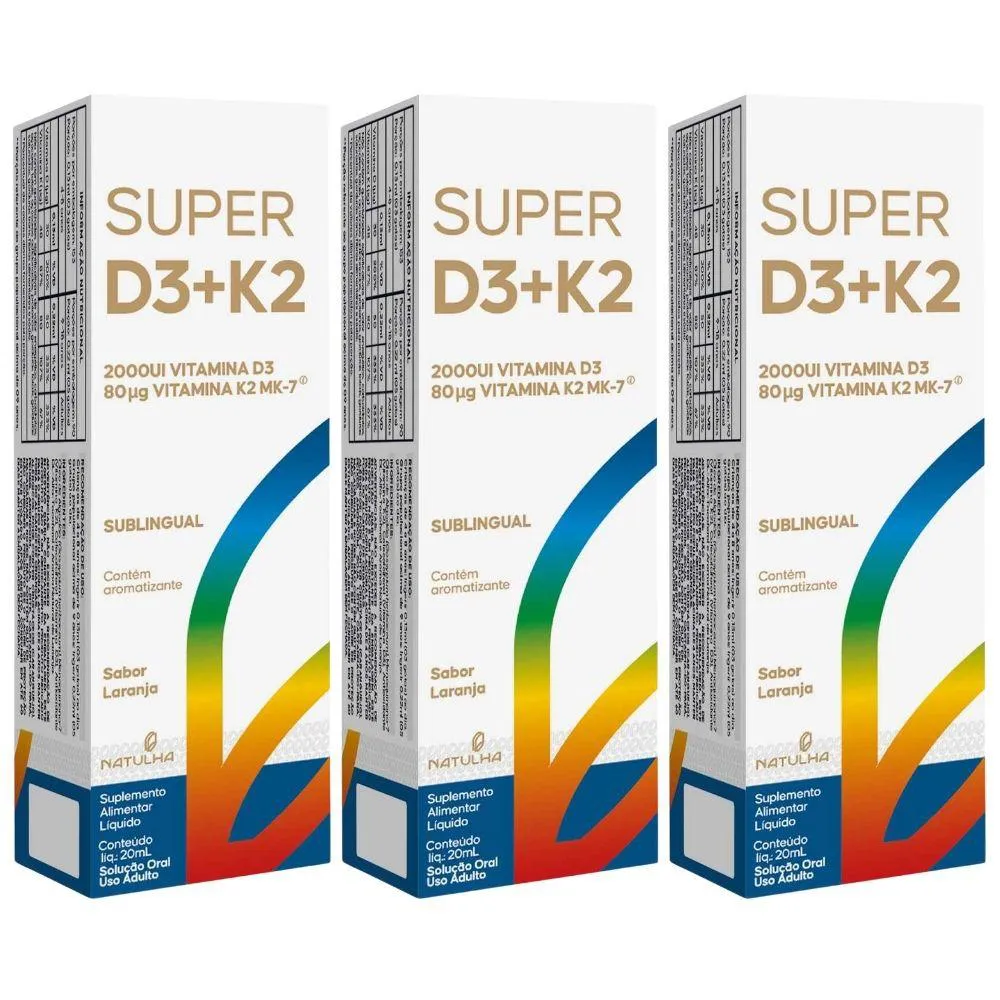KIT 3X SUPER D3 + K2 SUBLINGUAL EM GOTAS 20ML - NATULHA