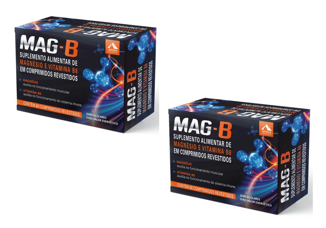 MAG-B KIT C/2 CAIXAS C/60 COMPRIMIDOS CADA - MAGNÉSIO BISGLICINATO + VITAMINA B6