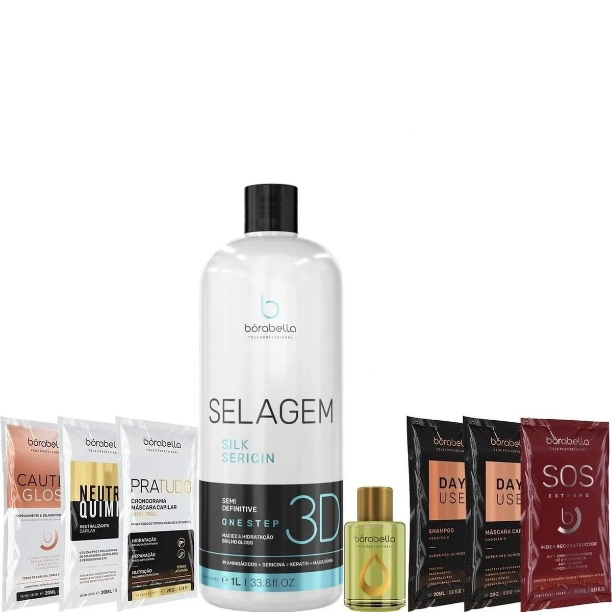 BORABELLA SELAGEM 3D 1 LITRO + ÓLEO ARGAN 7ML + SACHêS