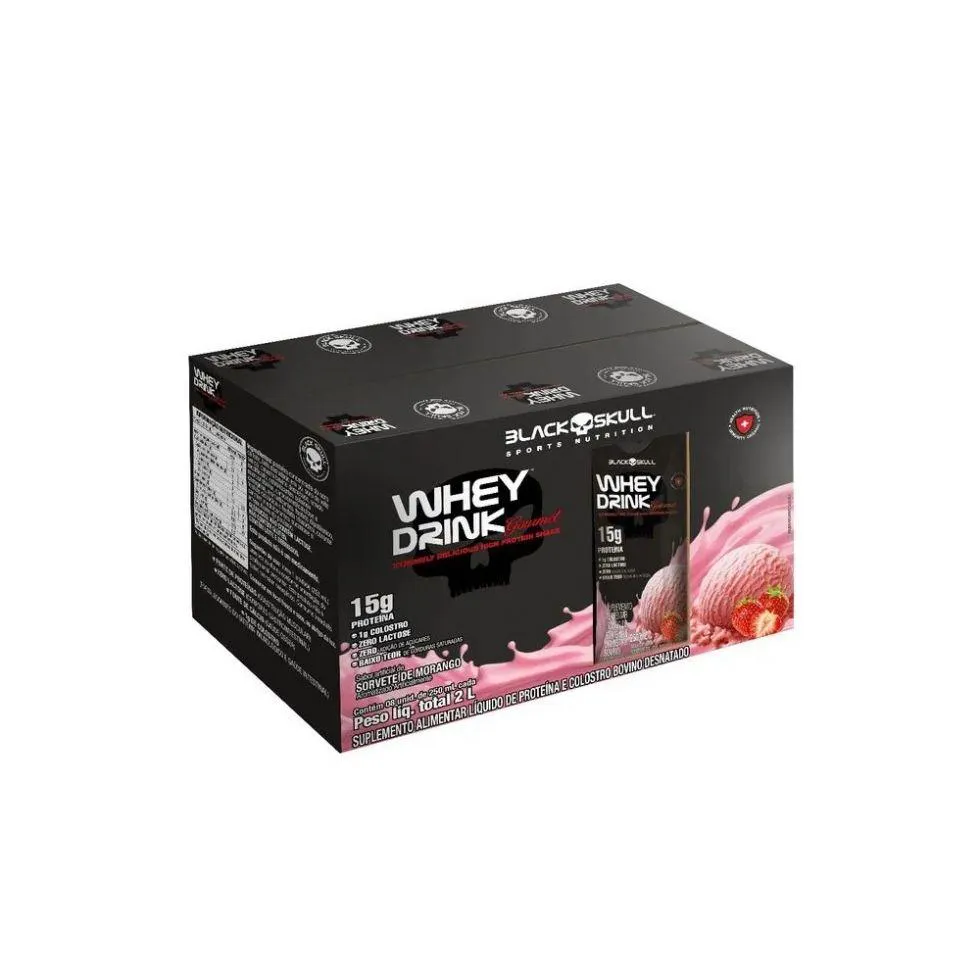 WHEY DRINK GOURMET (FARDO 8 UNID. 250ML) - SABOR: SORVETE DE MORANGO
