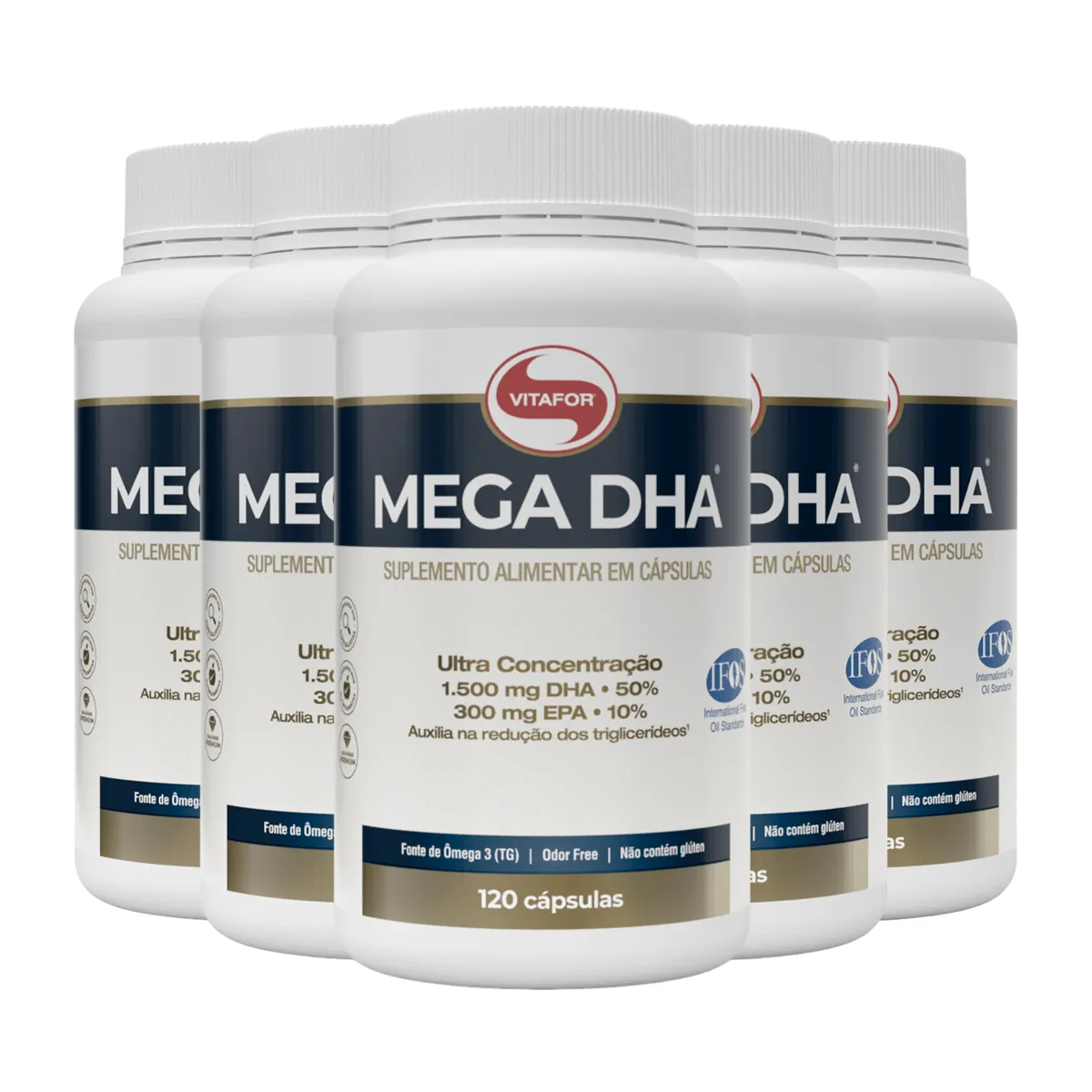 Kit 5 Mega DHA 1500Mg Vitafor 120 Cápsulas