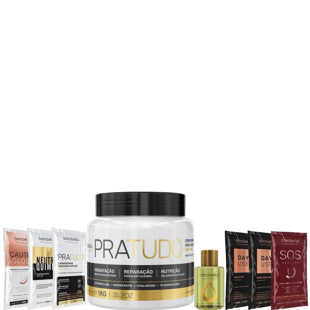 BORABELLA CRONOGRAMA MáSCARA PRATUDO 1KG + ARGAN 7ML + SACHêS