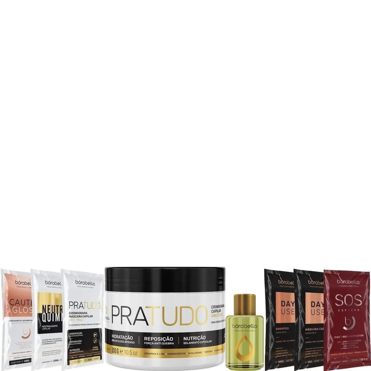 BORABELLA MáSCARA PRATUDO 300G + ÓLEO ARGAN 7ML + SACHêS