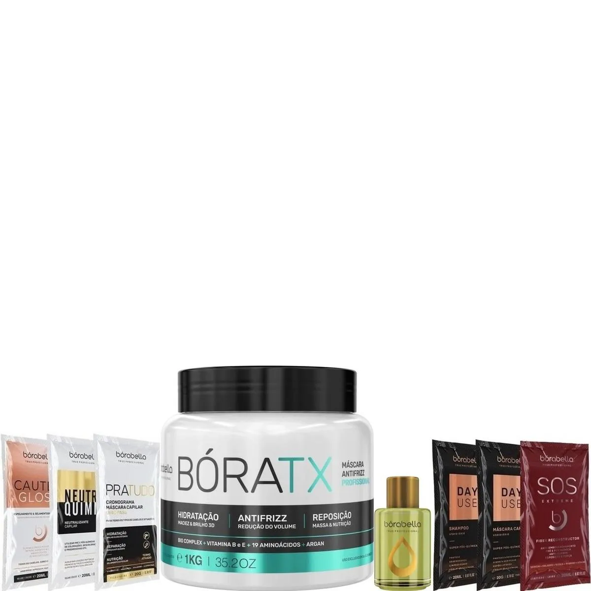 BORABELLA BóRATX REALINHAMENTO 1KG + ÓLEO ARGAN 7ML + SACHêS