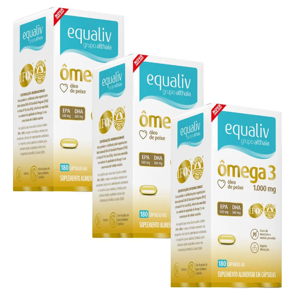 KIT 3UN ÔMEGA 3 COM 180 CáPSULAS - EQUALIV