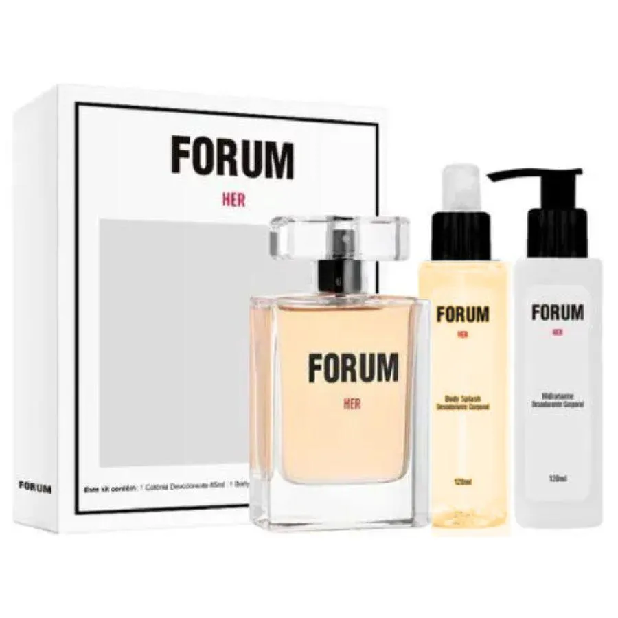 KIT FORUM FOR HER ( PERFUME 85ML + BODY SPLASH 120ML + HIDRATANTE CORPORAL 120ML )