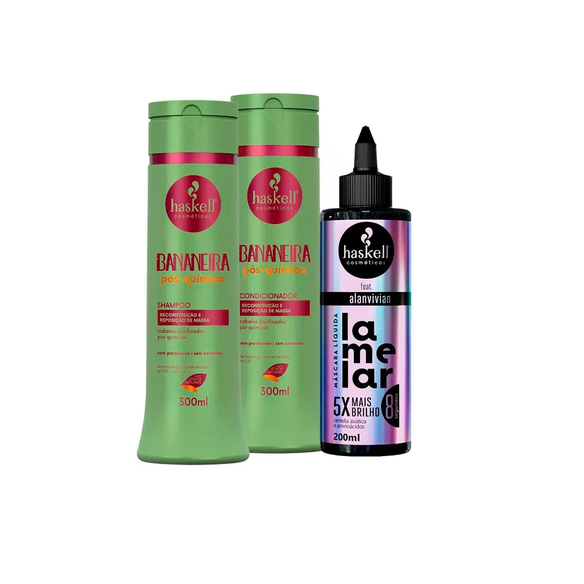 KIT HASKELL SHAMPOO/COND BANANEIRA 300ML + MáSCARA LAMELAR