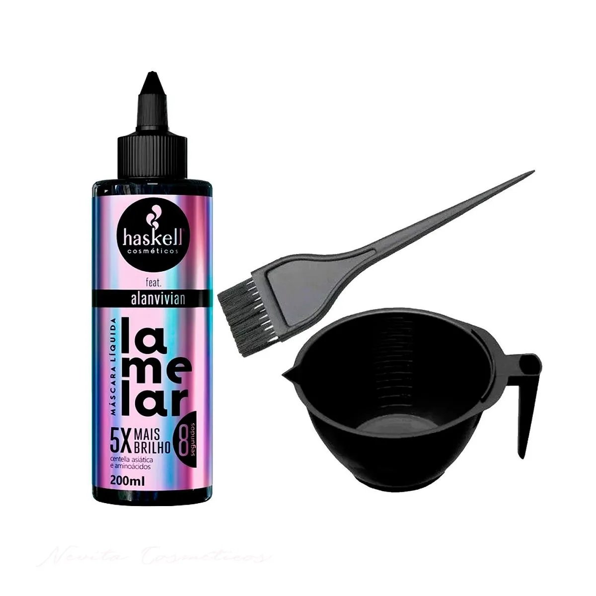 MáSCARA DE BRILHO HASKELL LAMELAR 200ML + CUMBUCA E PINCEL