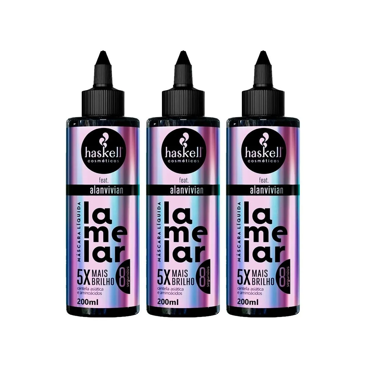 KIT 3 MáSCARAS HASKELL LAMELAR 200ML - CABELO 5X +BRILHANTE